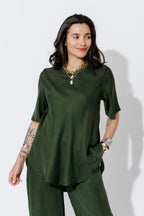 Forest Cupro/Linen Bias Top