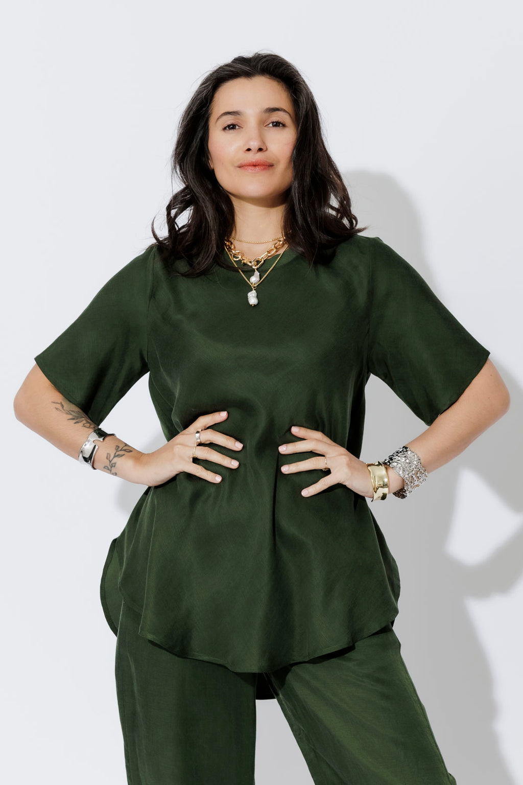 Forest Cupro/Linen Bias Top