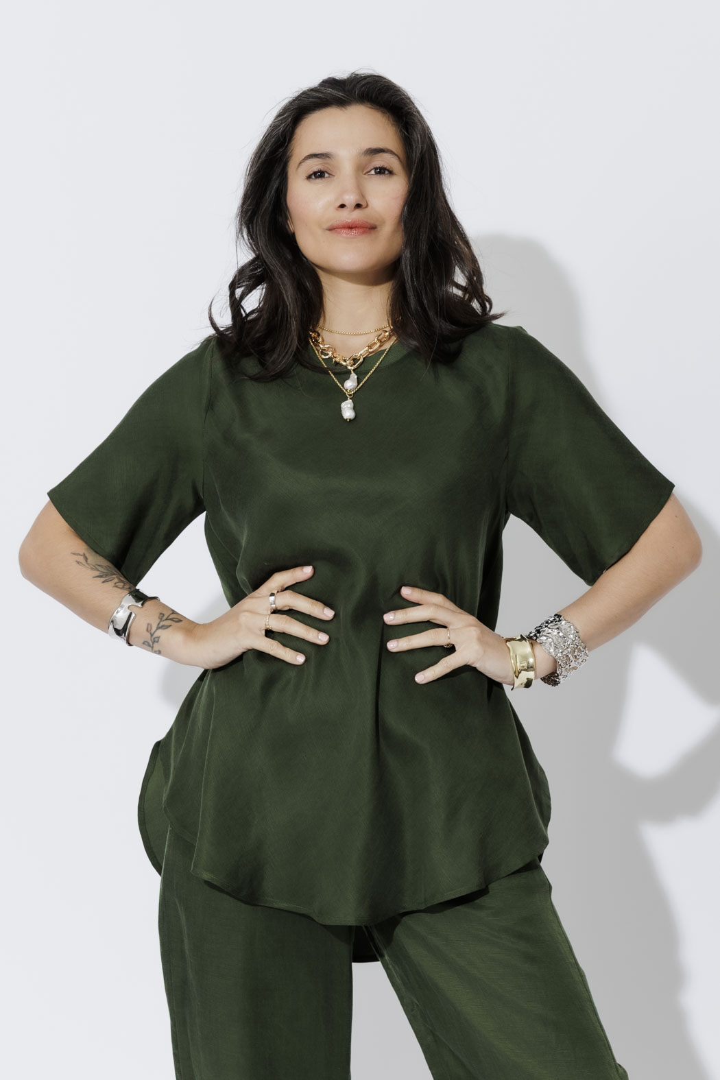 Forest Cupro/Linen Bias Top