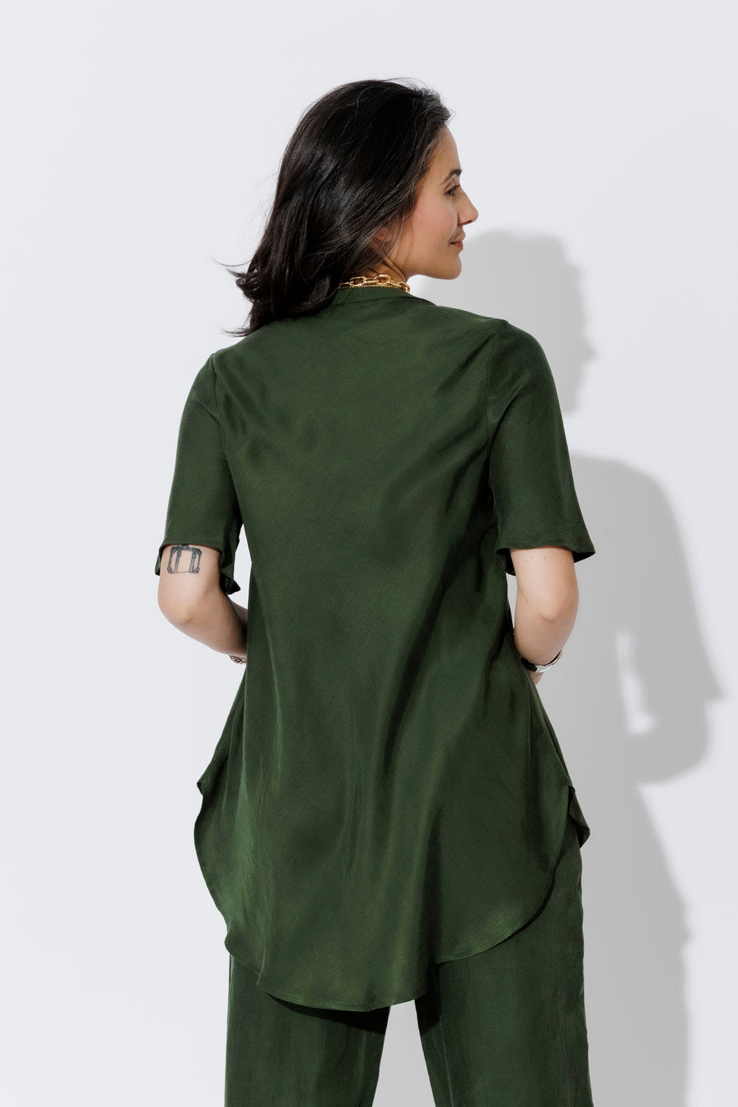 Forest Cupro/Linen Bias Top