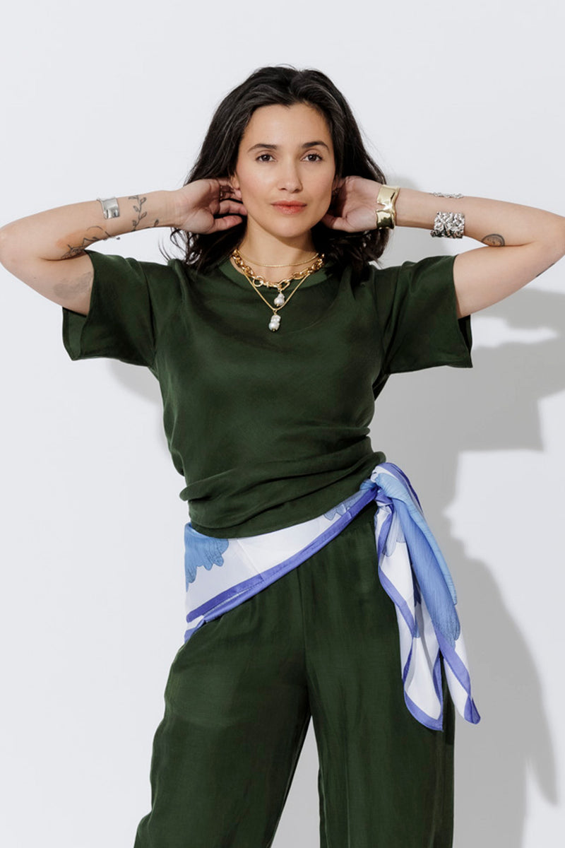 Forest Cupro/Linen Bias Top