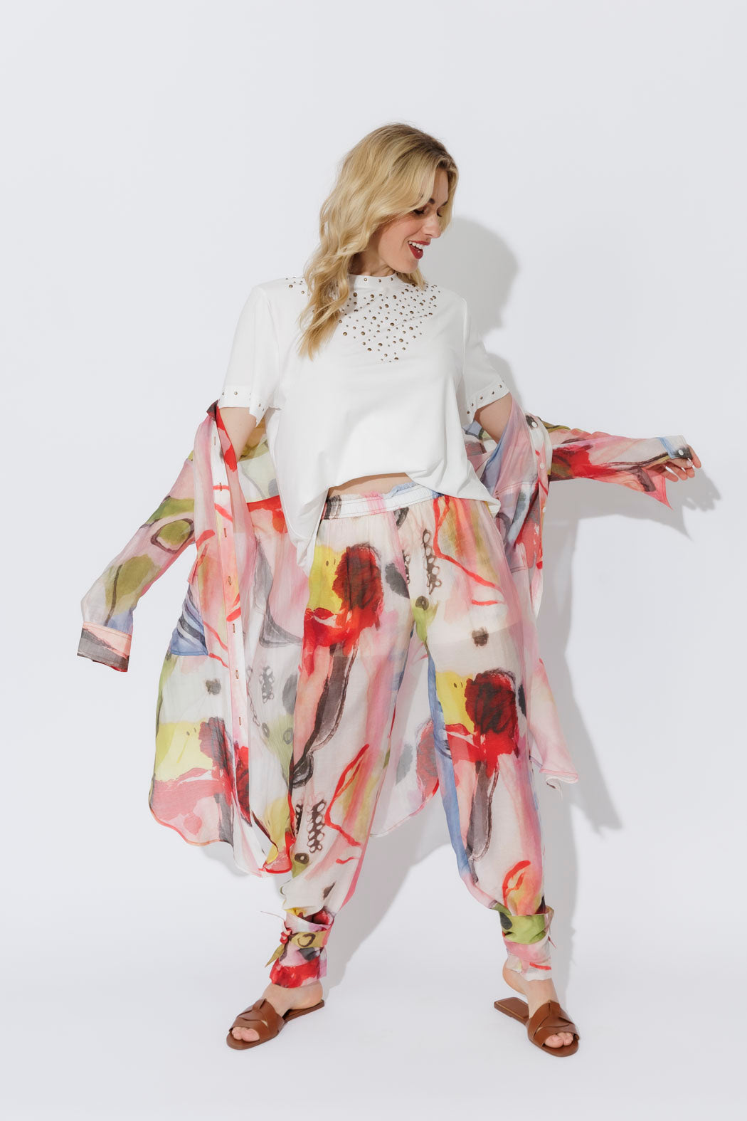 White Tencel Embellished T-Shirt