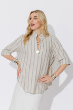 Oatmeal/Navy Oversized Blogger Shirt