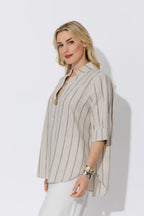 Oatmeal/Navy Oversized Blogger Shirt