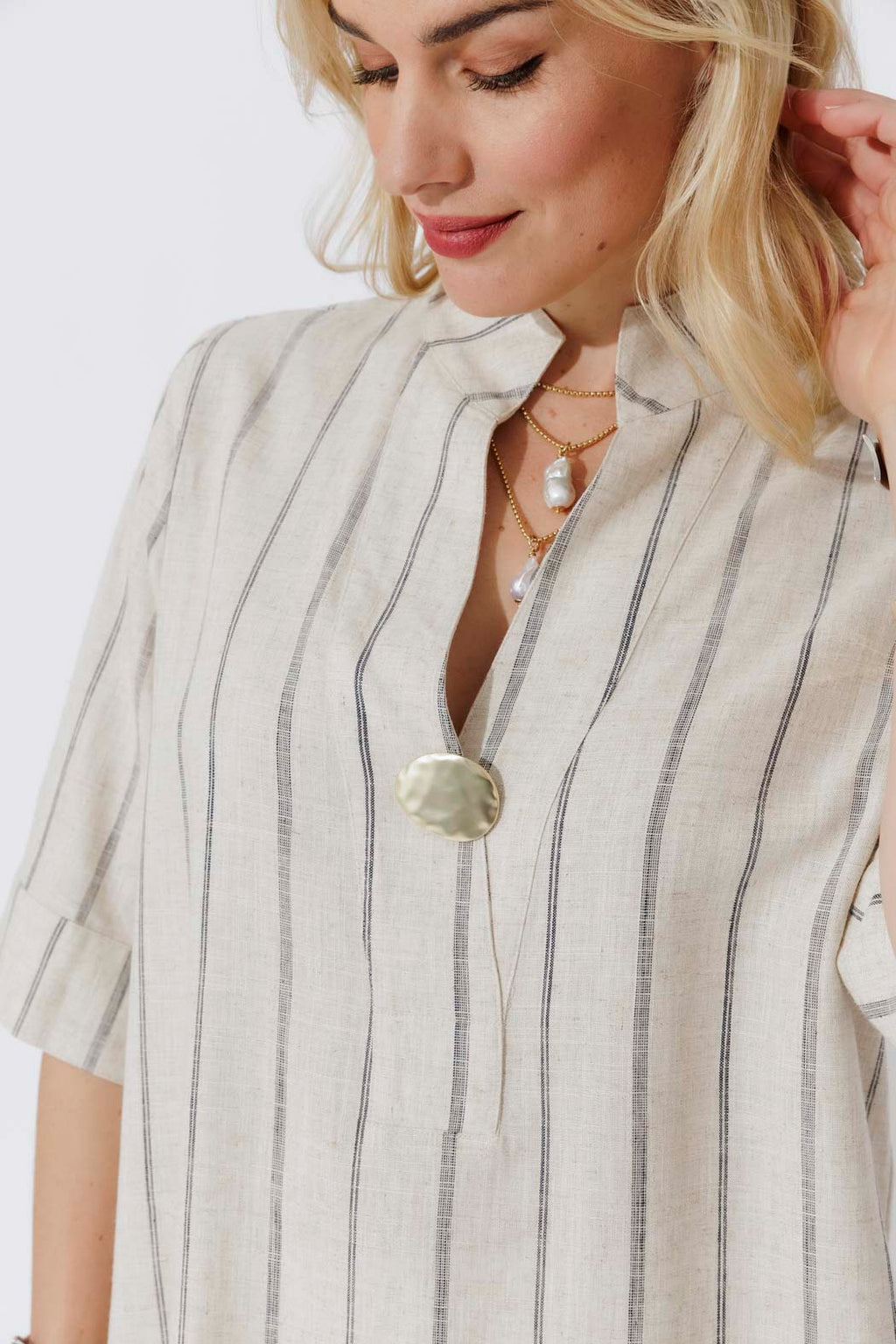 Oatmeal/Navy Oversized Blogger Shirt