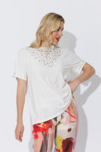 White Tencel Embellished T-Shirt