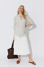 Oatmeal/Navy Oversized Blogger Shirt