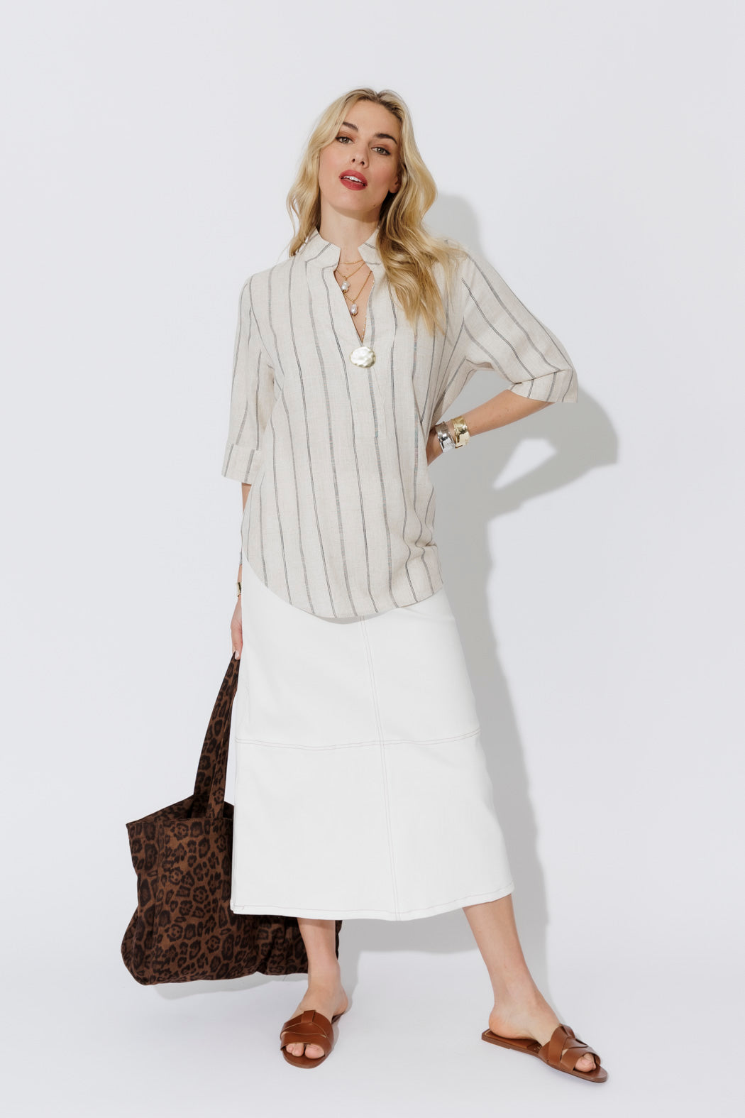 Oatmeal/Navy Oversized Blogger Shirt