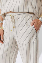 Oatmeal/Navy Linen Pant