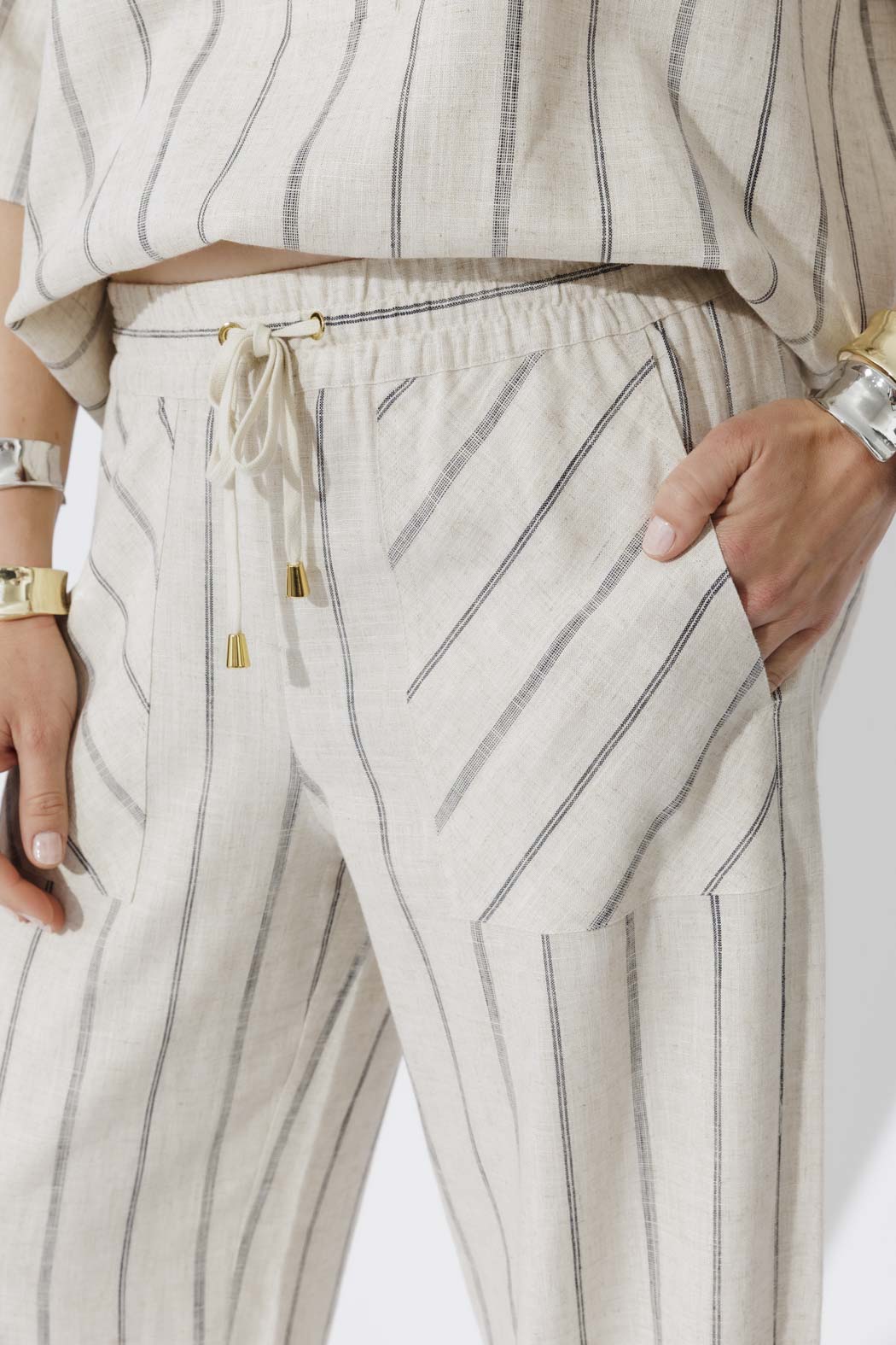 Oatmeal/Navy Linen Pant