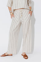 Oatmeal/Navy Linen Pant