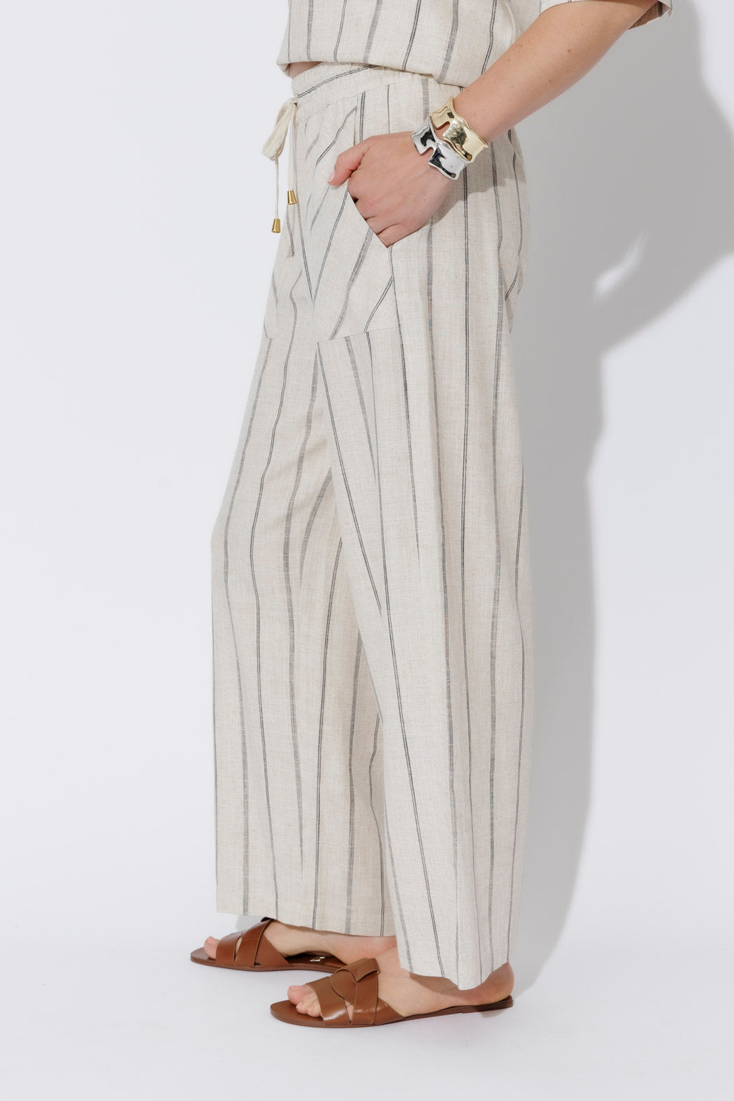 Oatmeal/Navy Linen Pant