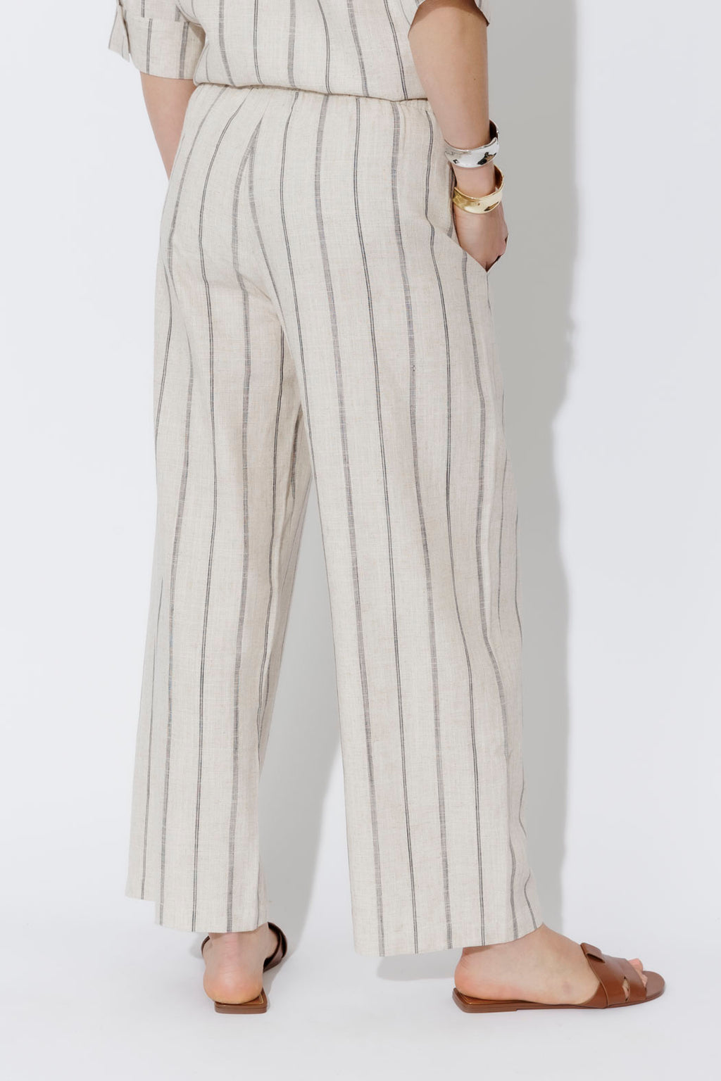 Oatmeal/Navy Linen Pant