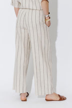 Oatmeal/Navy Linen Pant