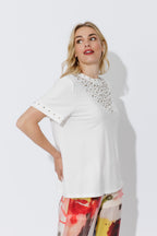 White Tencel Embellished T-Shirt