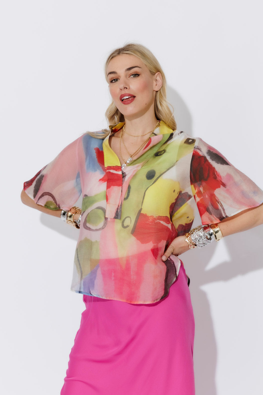 Print Lyocell Fluted Blogger Shirt
