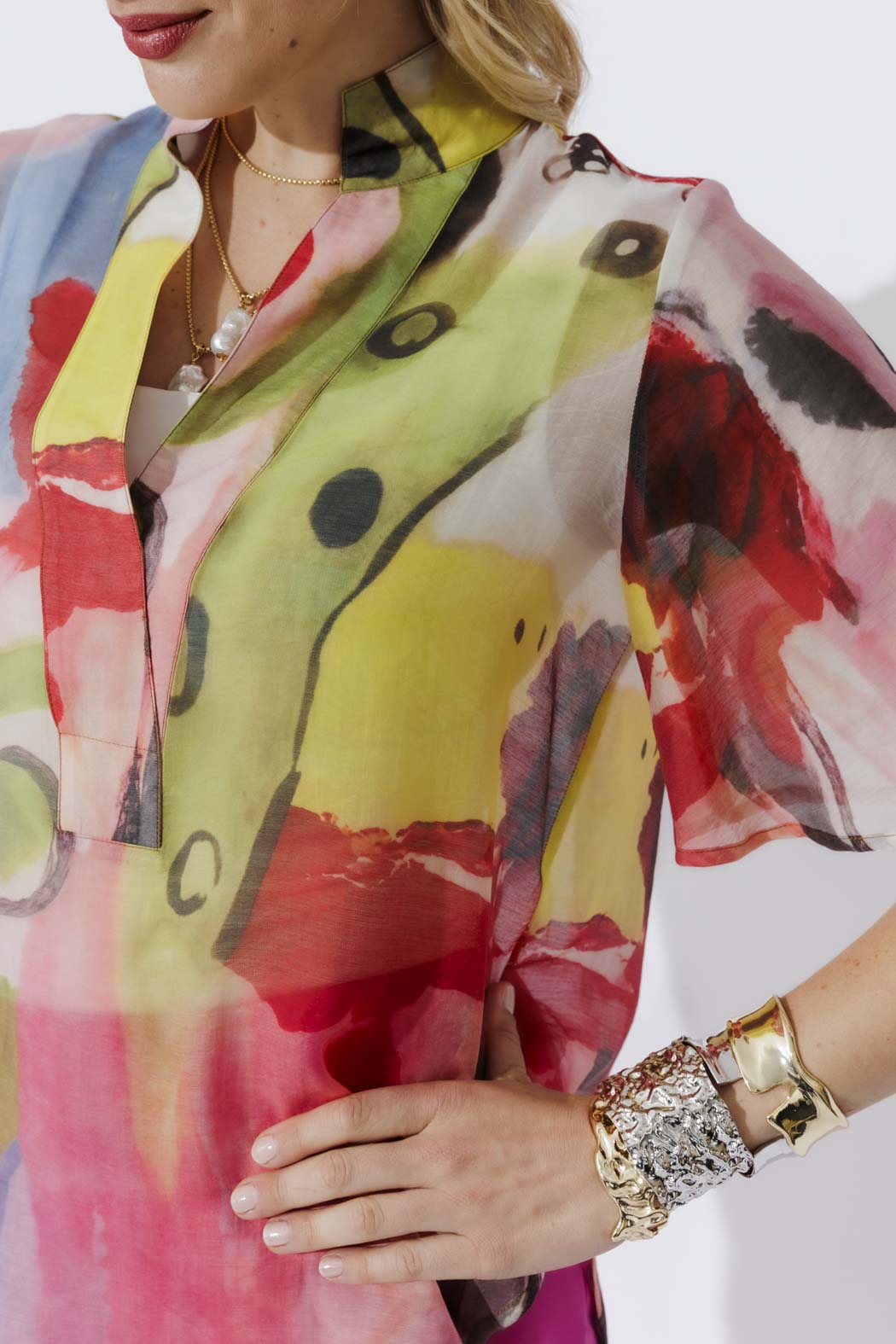 Print Lyocell Fluted Blogger Shirt