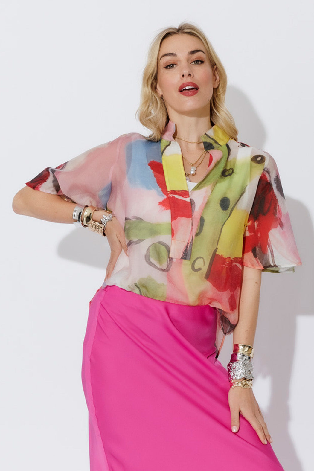 Print Lyocell Fluted Blogger Shirt