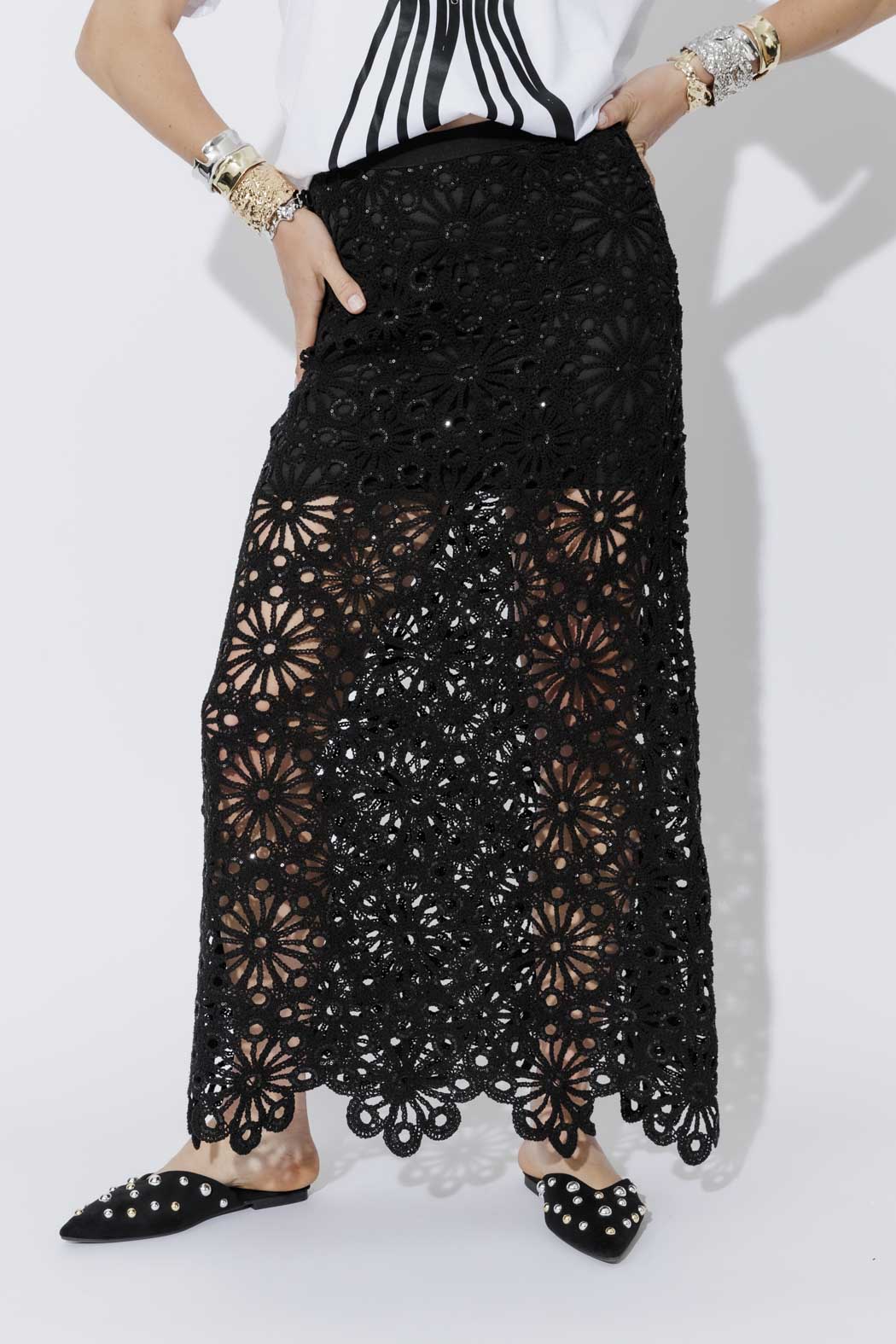 Black Luxe Cotton Crochet Skirt