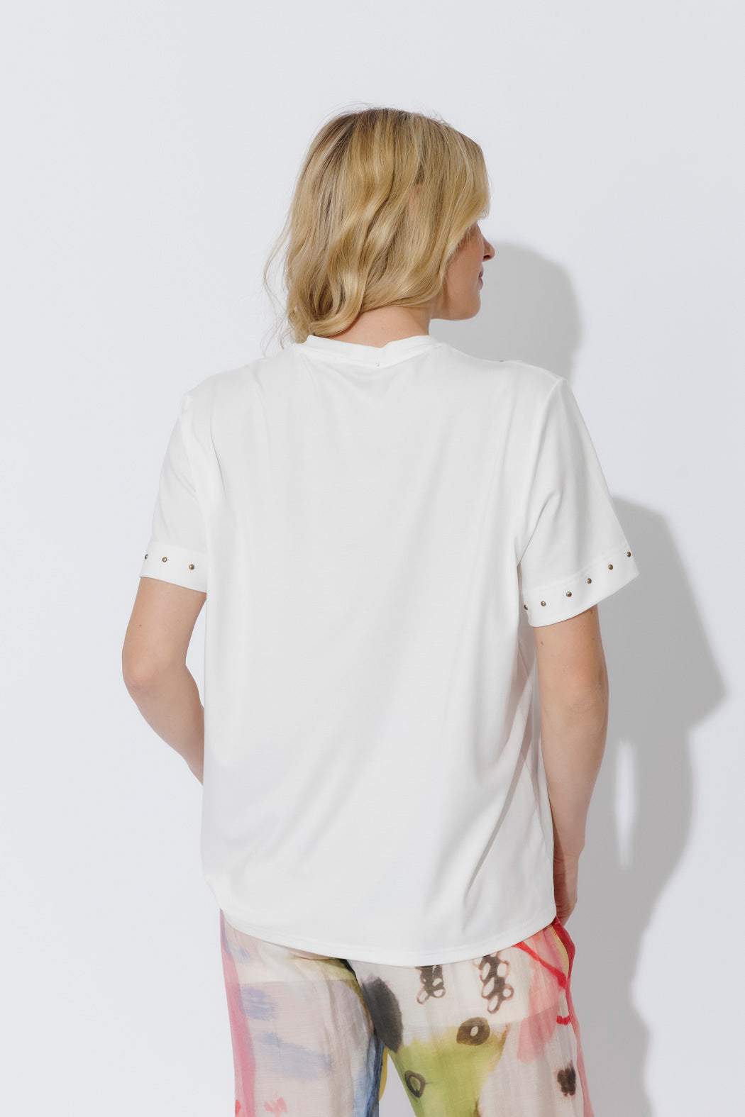 White Tencel Embellished T-Shirt