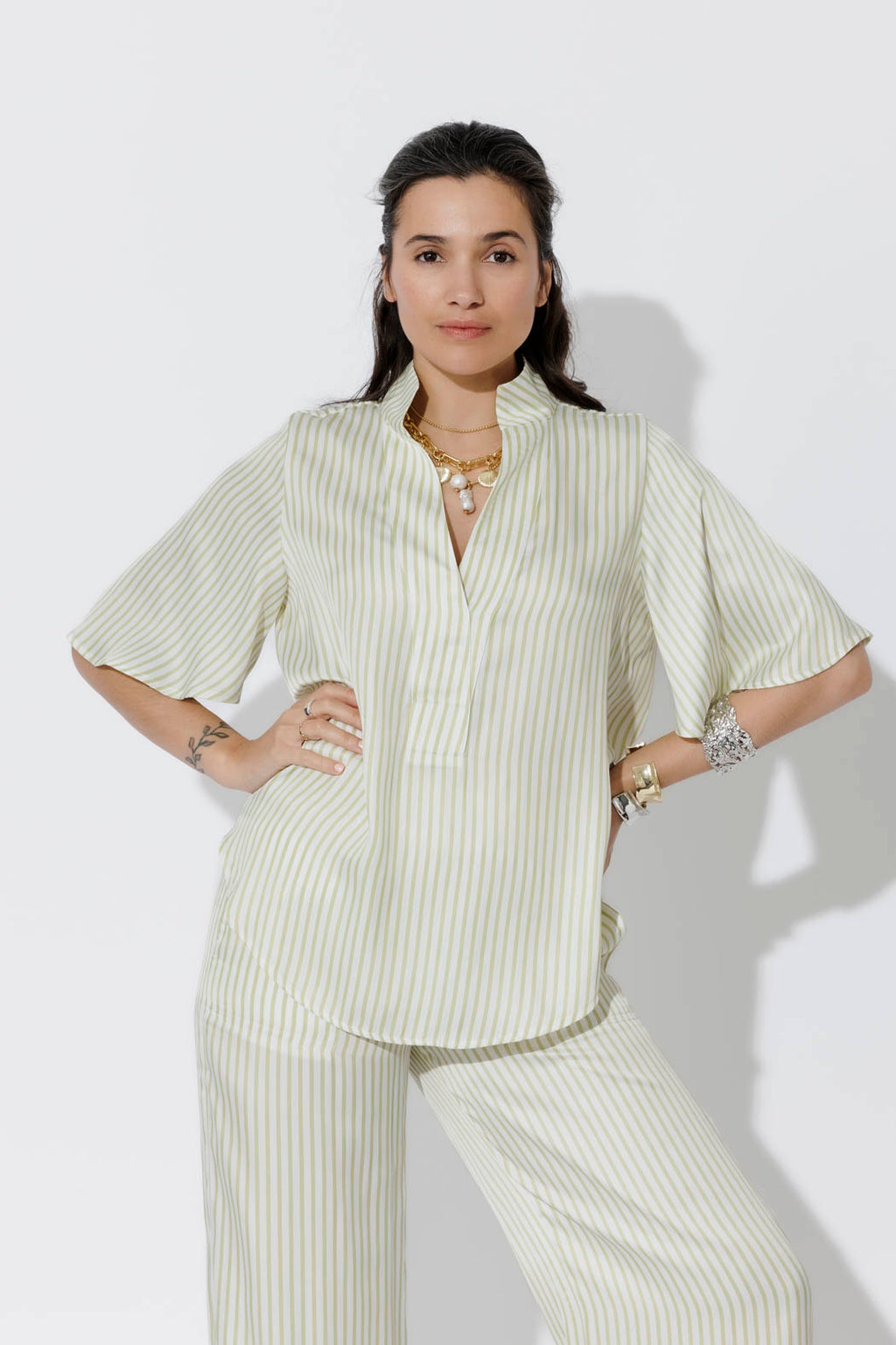 Chartreuse Stripe Fluted Blogger Shirt