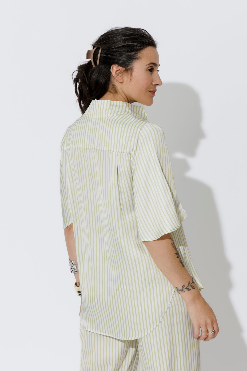Chartreuse Stripe Fluted Blogger Shirt
