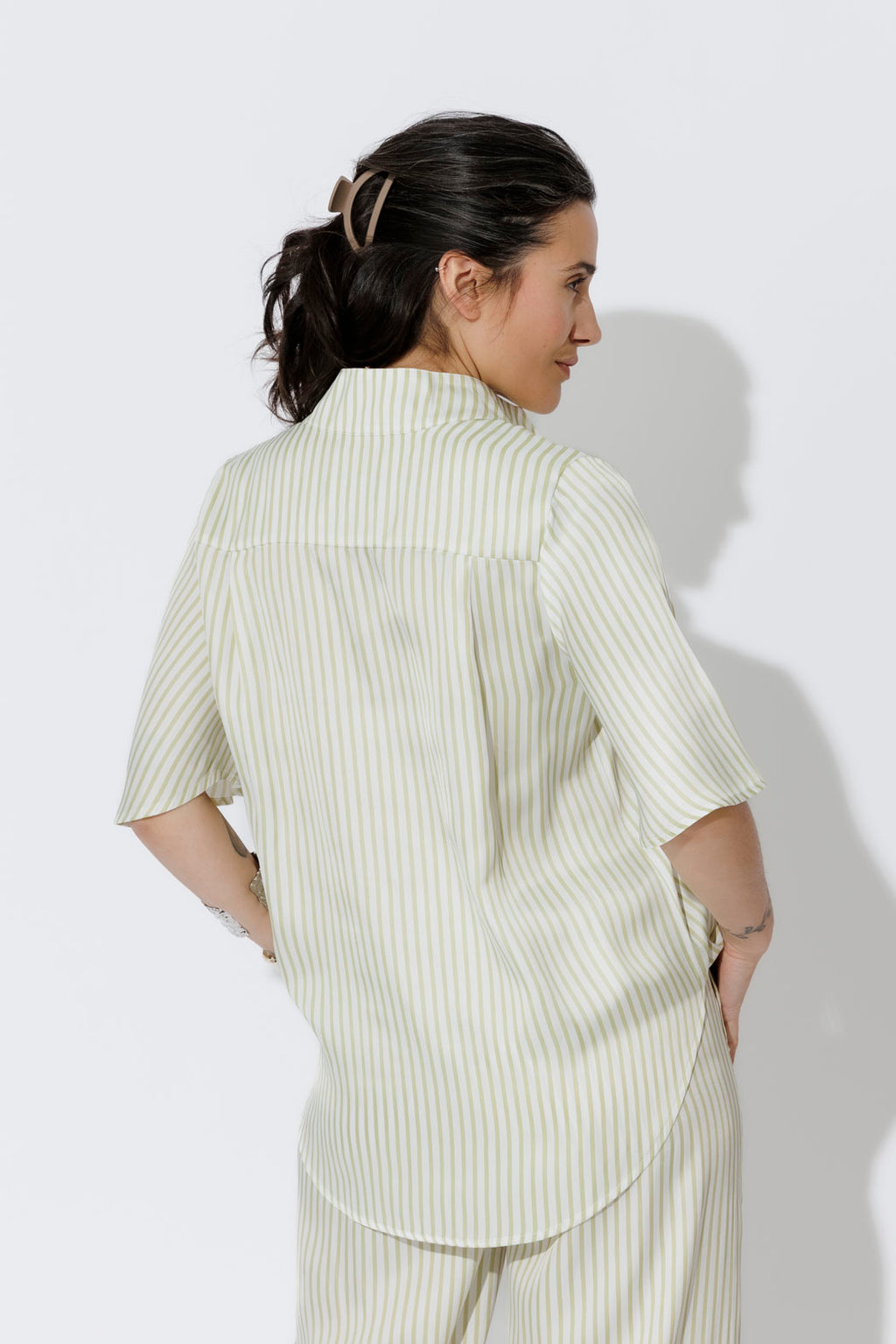 Chartreuse Stripe Fluted Blogger Shirt