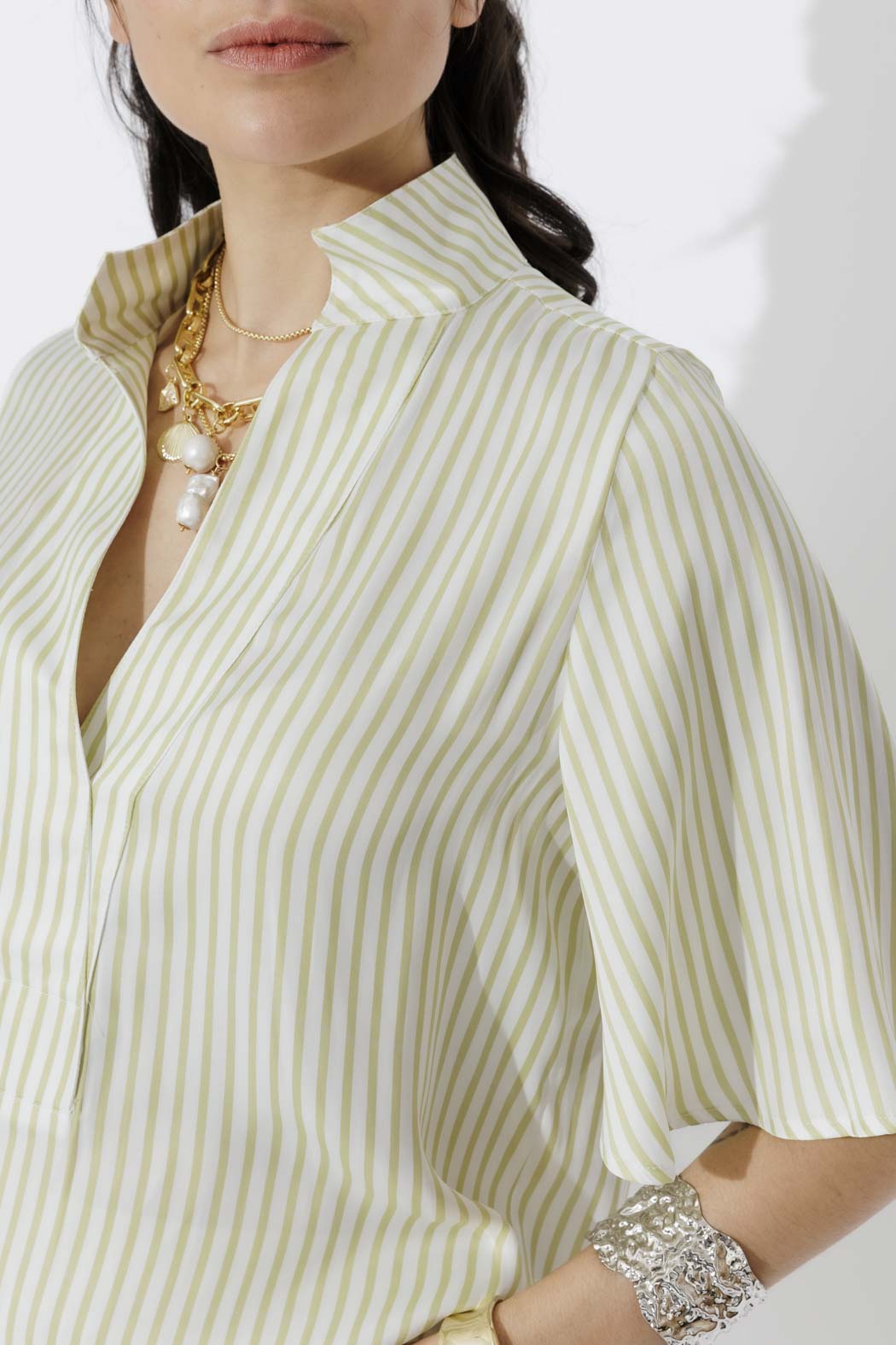 Chartreuse Stripe Fluted Blogger Shirt
