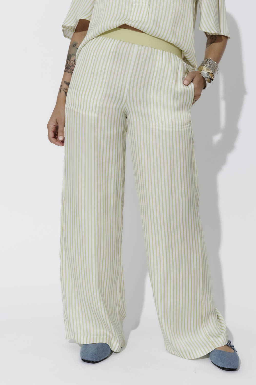 Chartreuse Stripe Wide Leg Pant