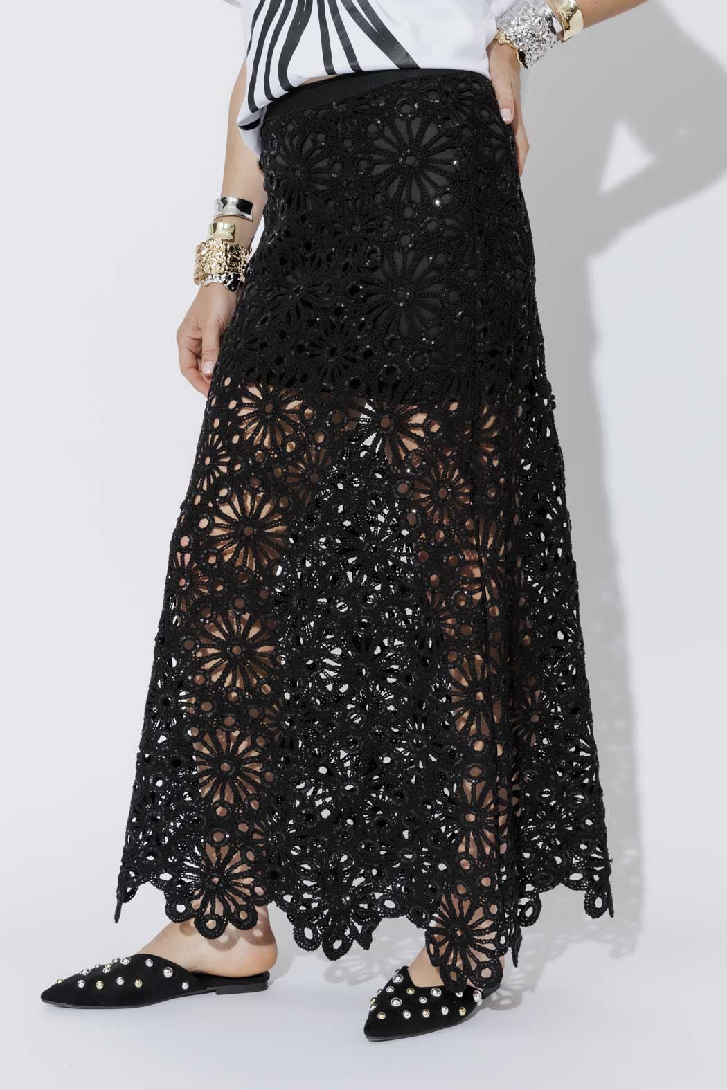 Black Luxe Cotton Crochet Skirt