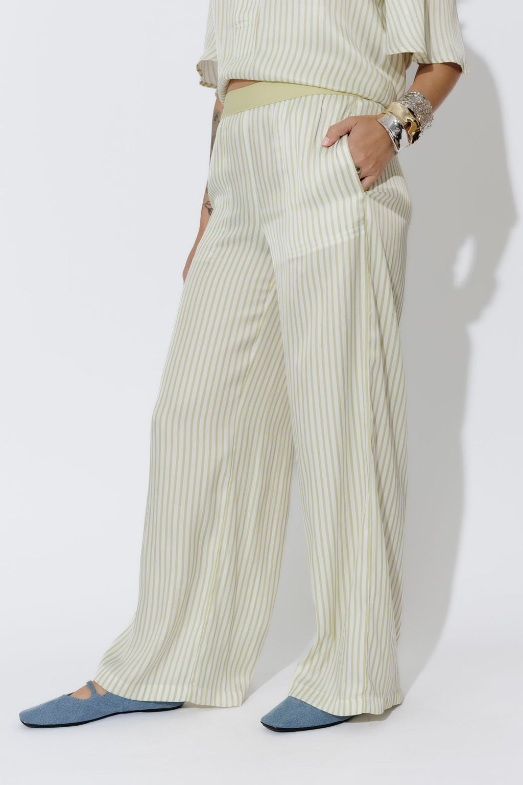 Chartreuse Stripe Wide Leg Pant