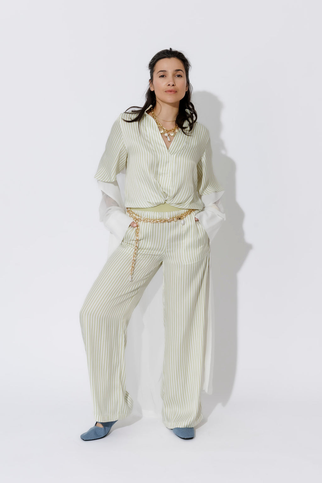 Chartreuse Stripe Wide Leg Pant
