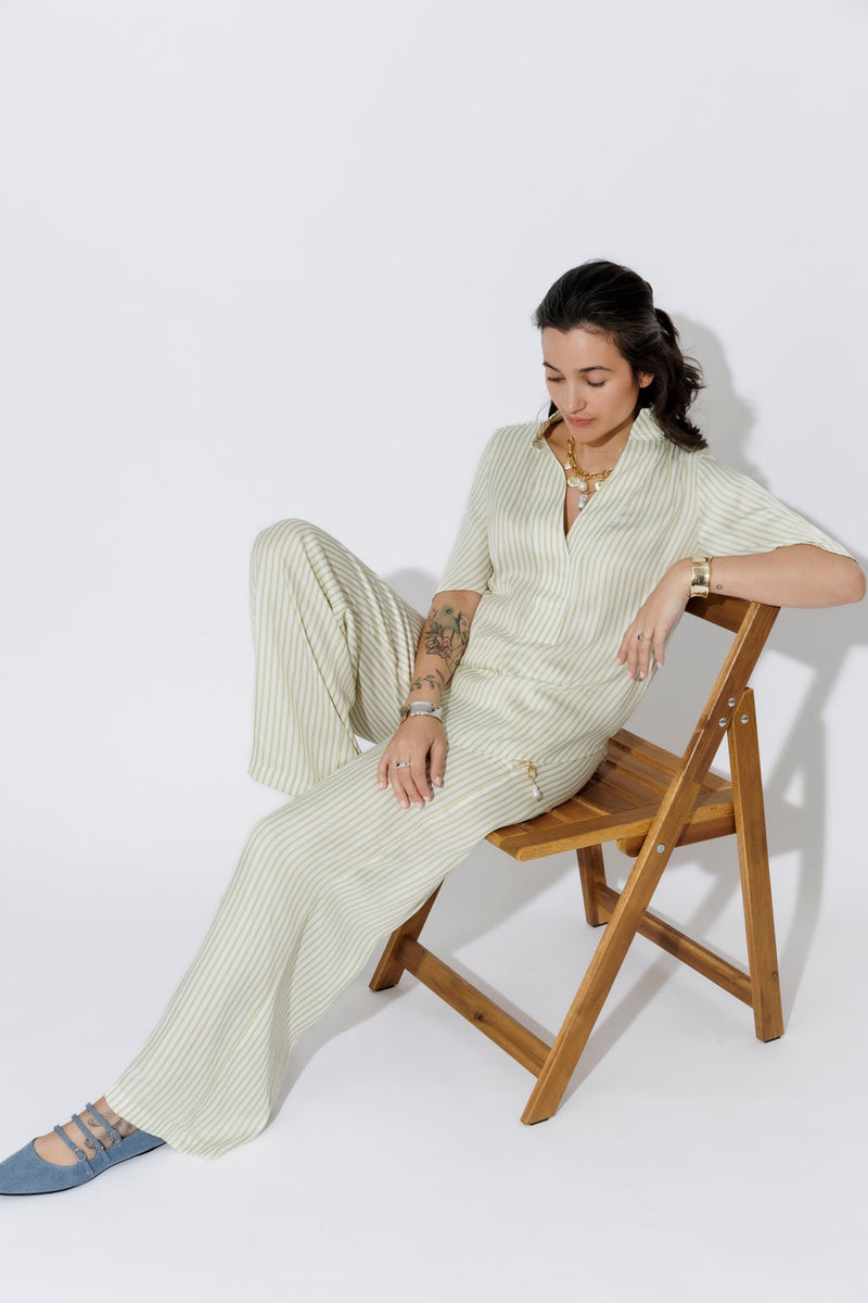 Chartreuse Stripe Wide Leg Pant