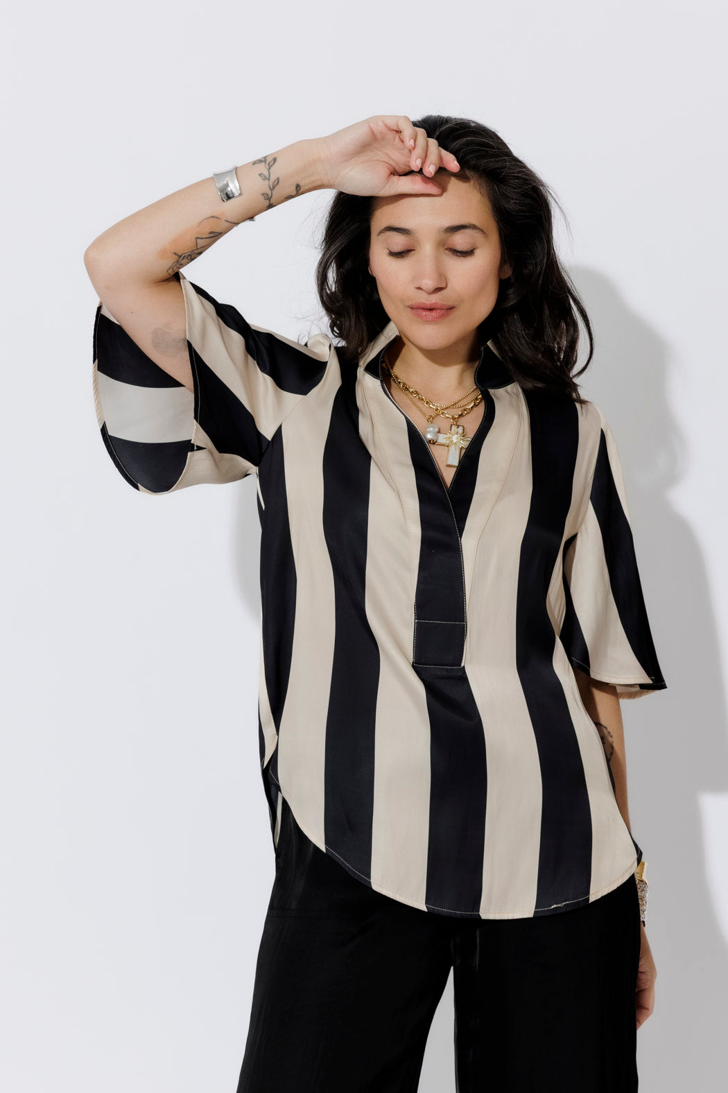 Black/Beige Fluted Blogger Shirt