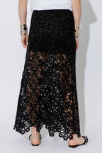 Black Luxe Cotton Crochet Skirt
