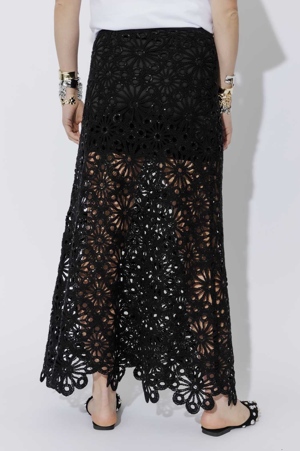 Black Luxe Cotton Crochet Skirt