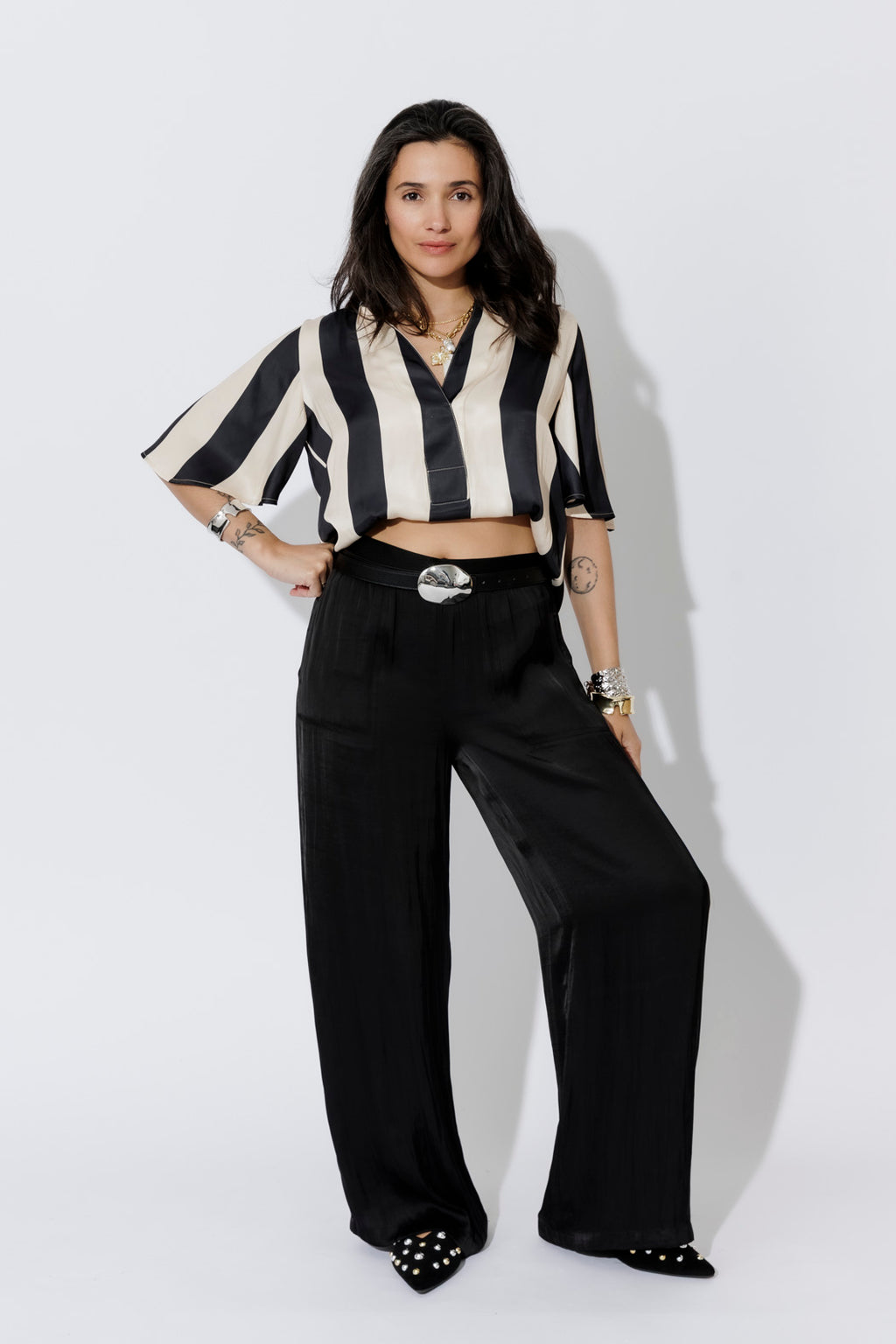 Black/Beige Fluted Blogger Shirt