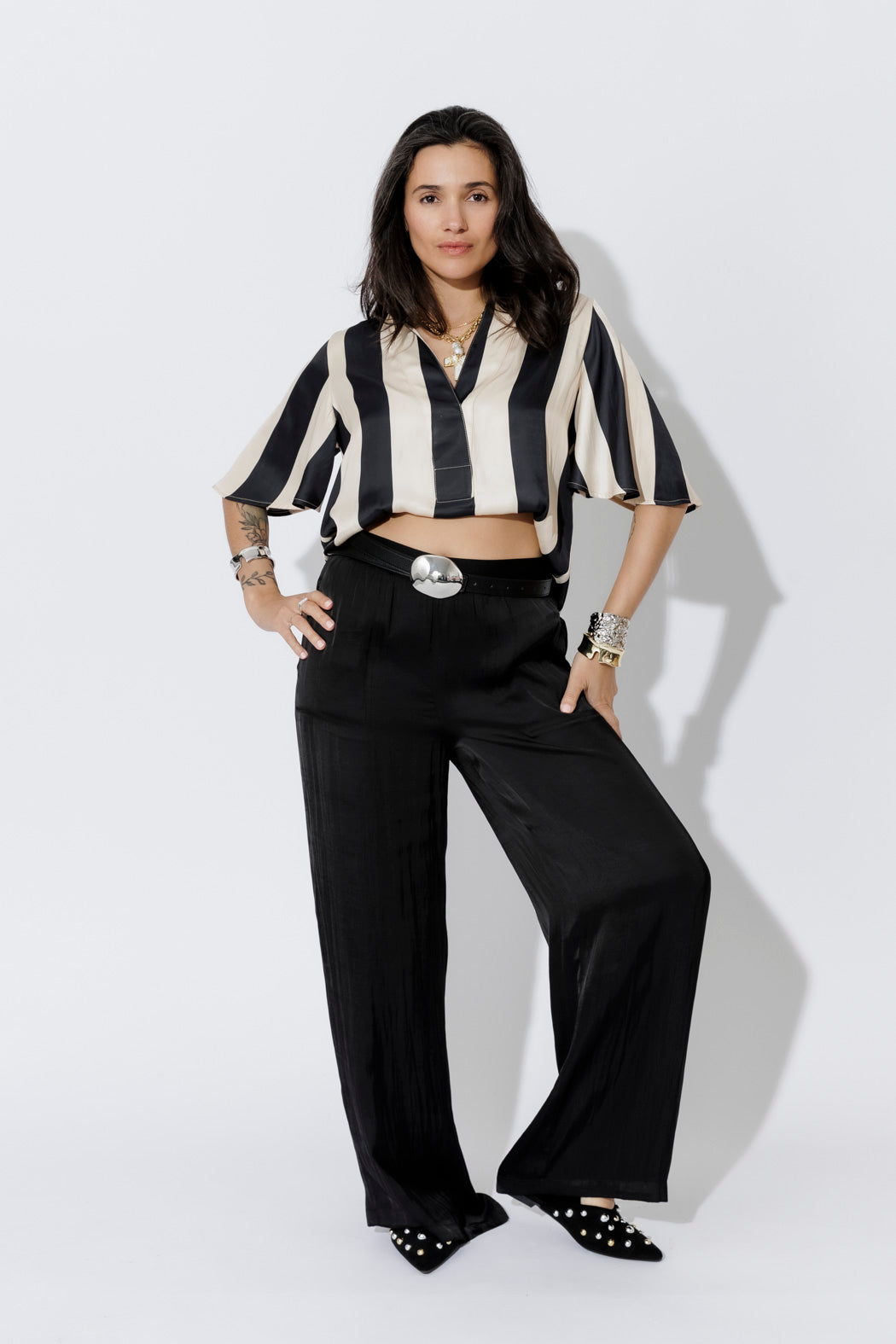 Black/Beige Fluted Blogger Shirt