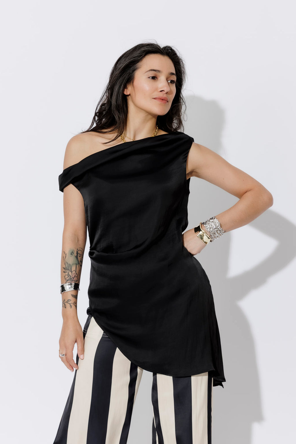 Black Glow Silky Drape Top
