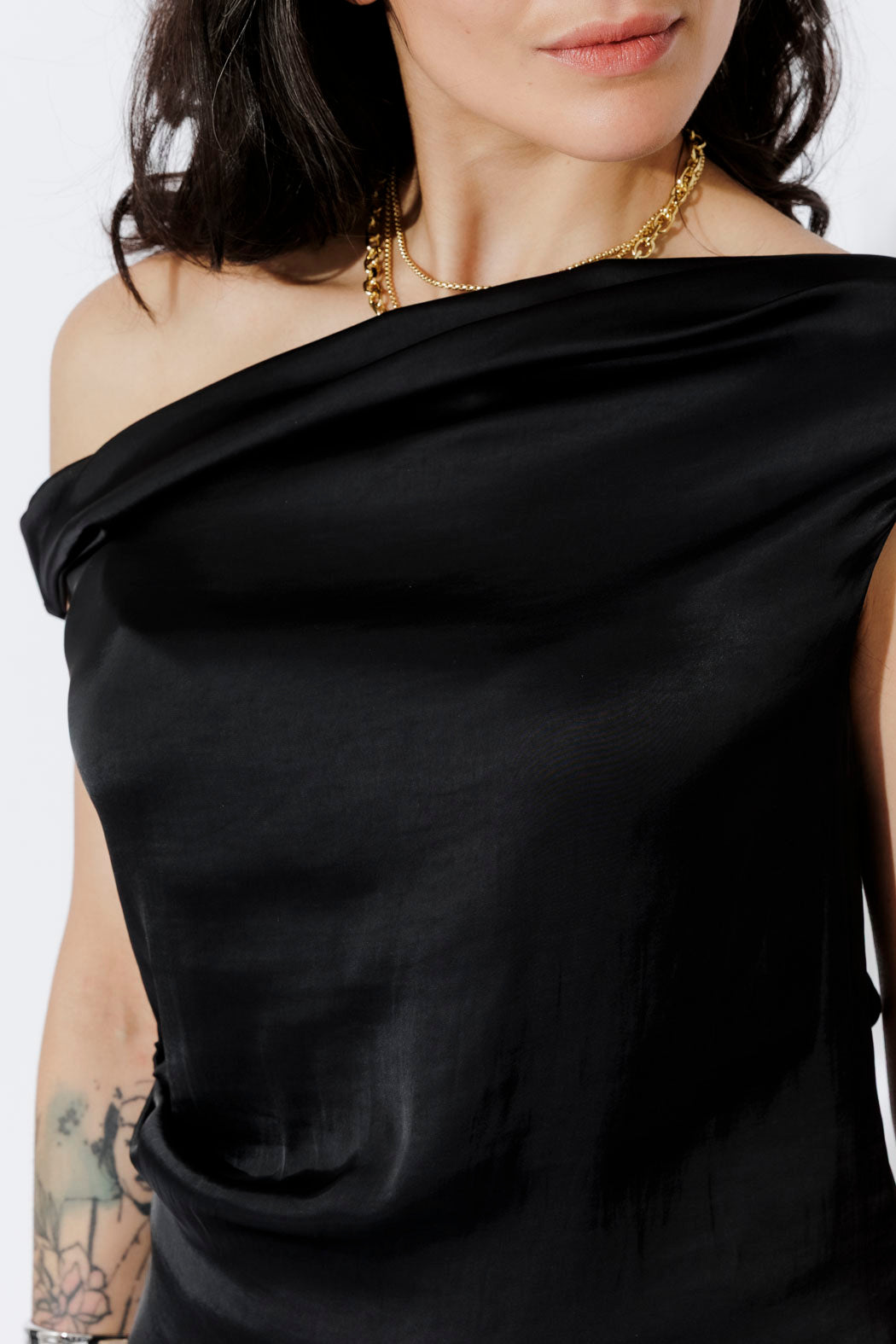 Black Glow Silky Drape Top