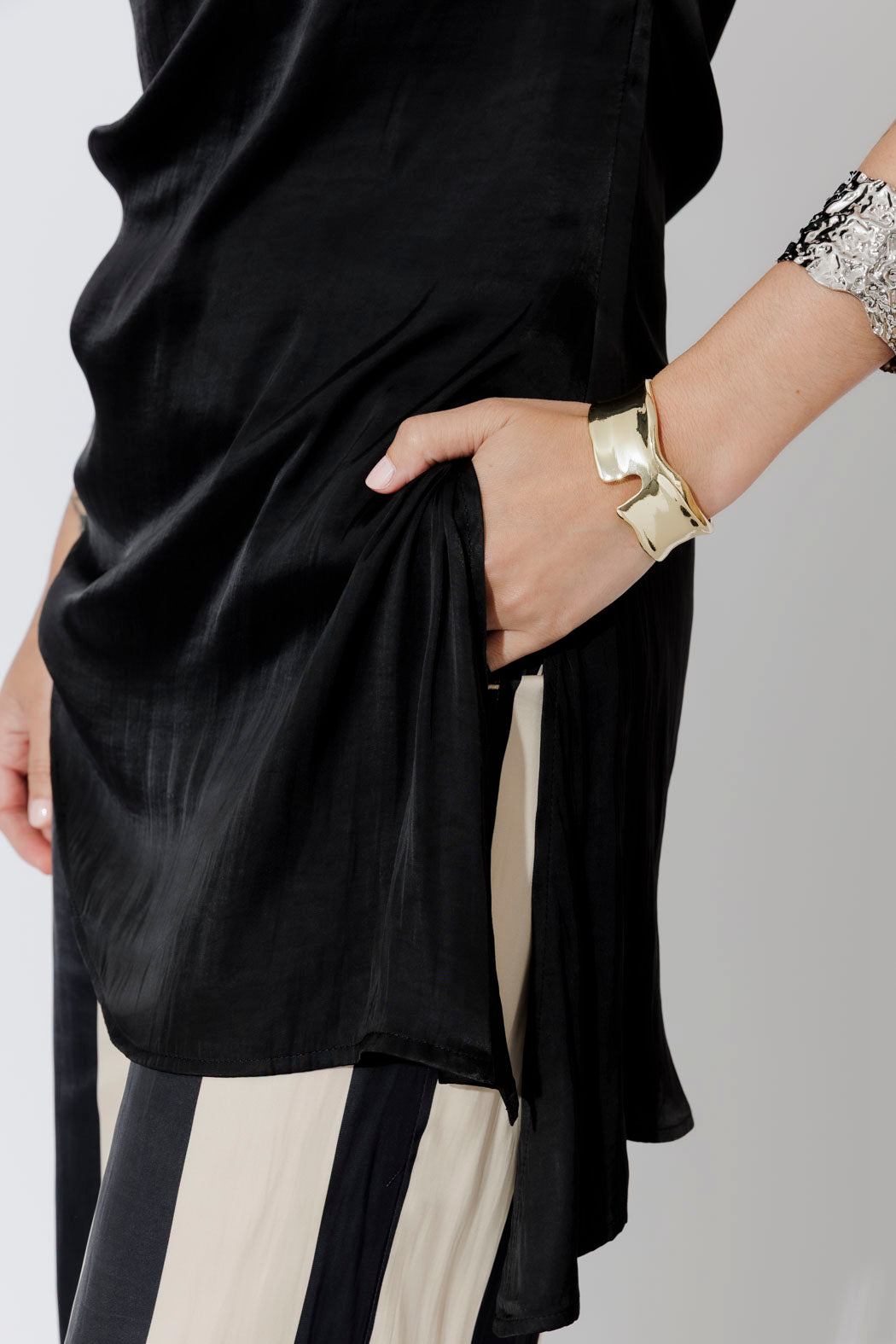 Black Glow Silky Drape Top