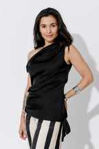 Black Glow Silky Drape Top