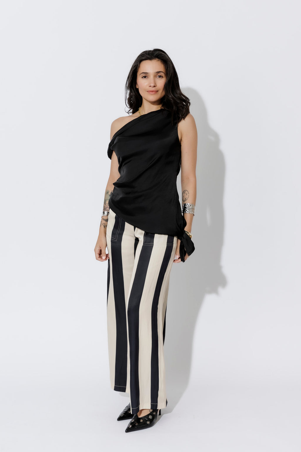 Black Glow Silky Drape Top