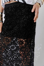 Black Luxe Cotton Crochet Skirt
