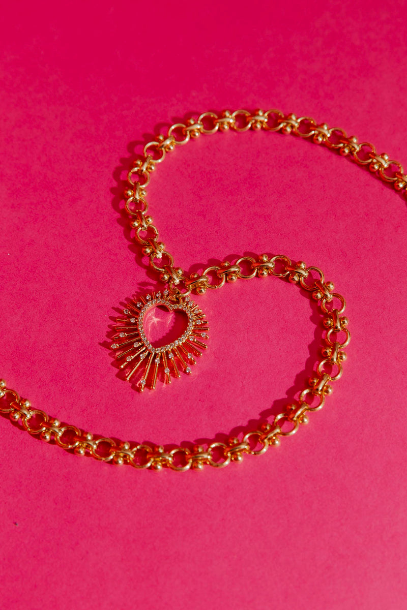 Gold Sacred Heart Necklace Gold O/S