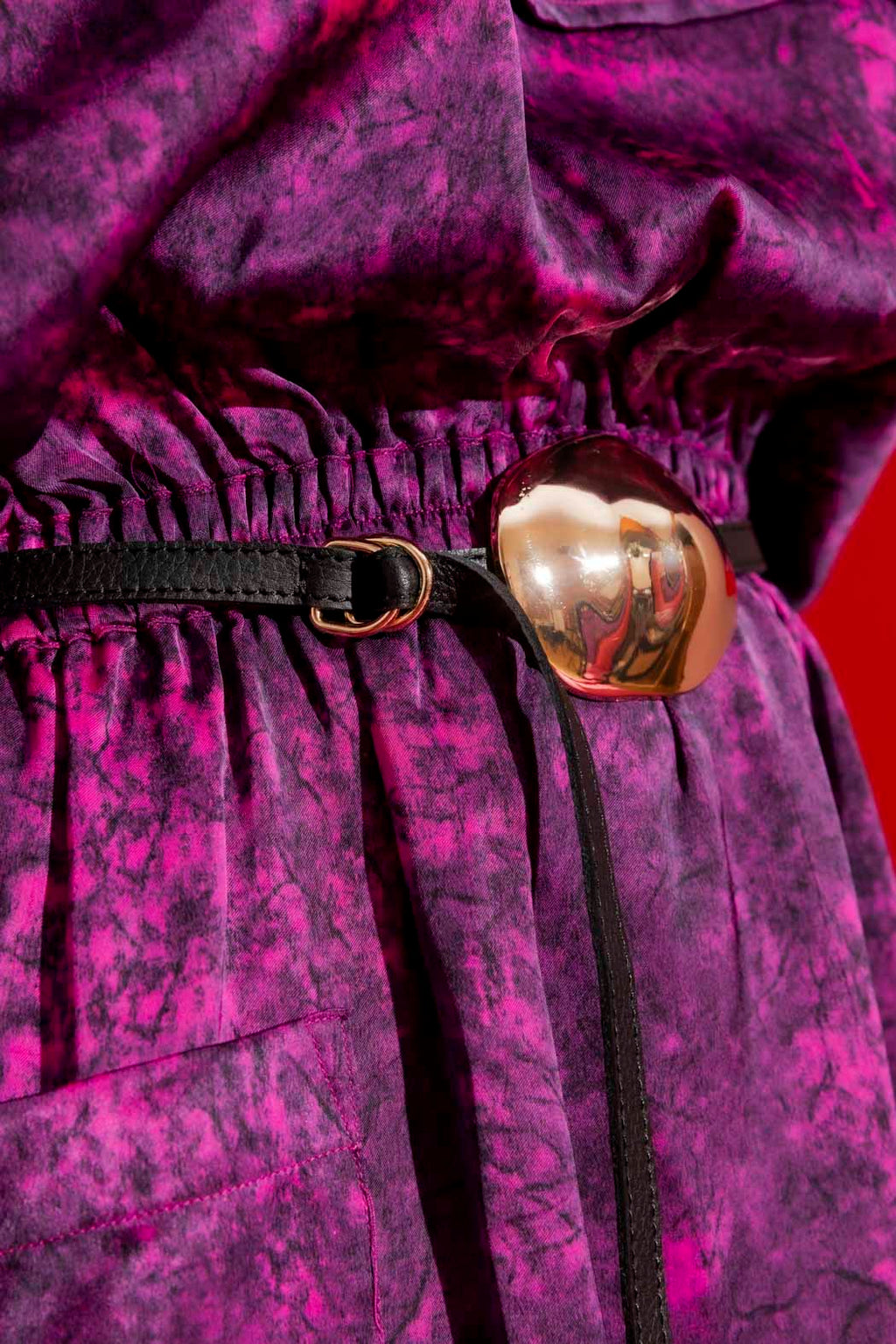 Gold Leather Dome Belt Gold O/S