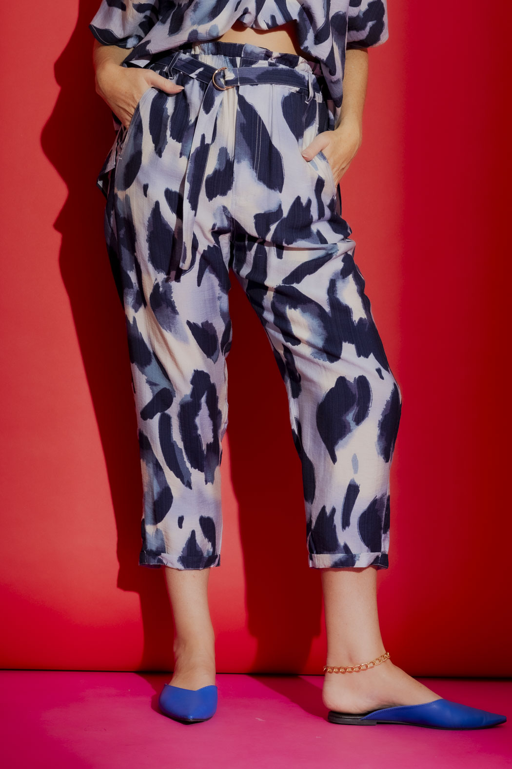 Blue Print Paperbag Pant