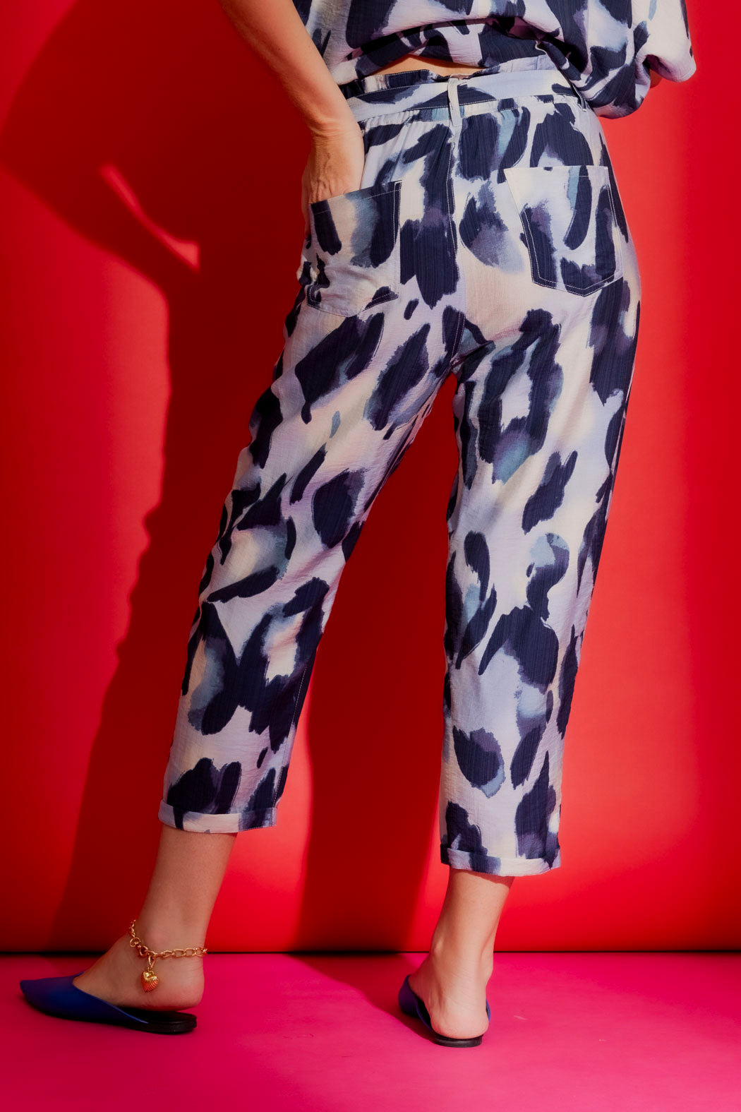 Blue Print Paperbag Pant