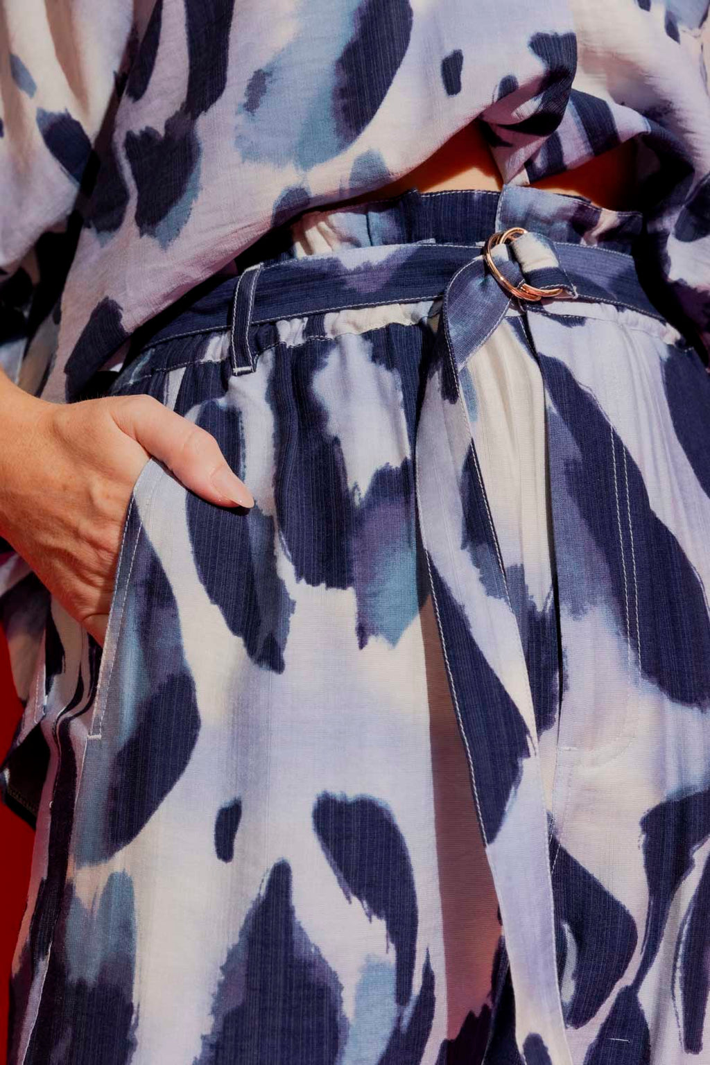 Blue Print Paperbag Pant