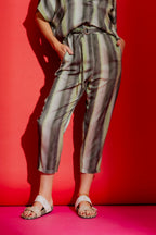 Green Print Paperbag Pant